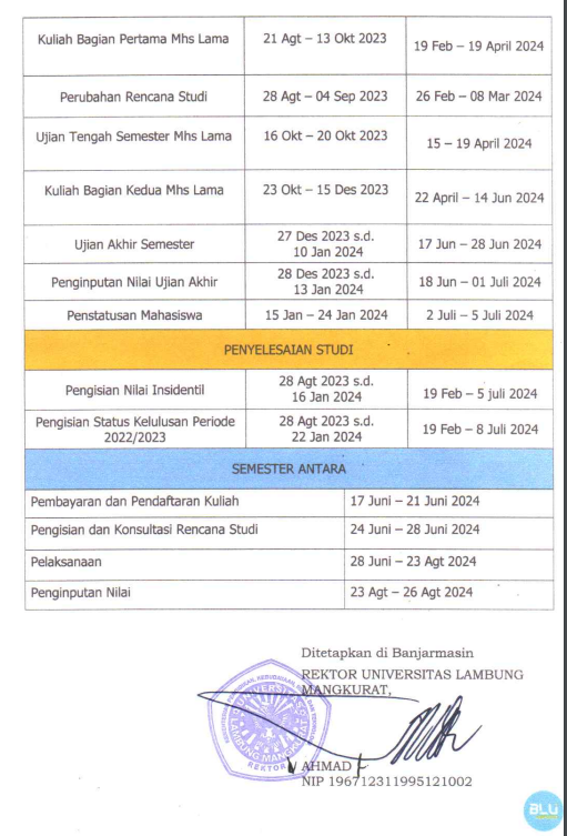 Kalender Akademik ULM Tahun Ajaran 2023/2024 Pendidikan IPA FKIP ULM